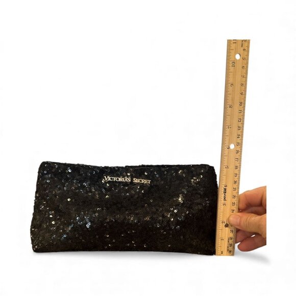 Victorias Secret Black Sequin Clutch Bag With Snap Closure 10.5" X 5" Evening Ac - Picture 4 of 4